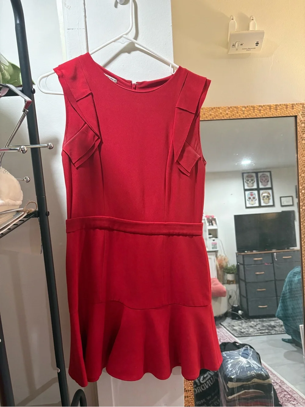 miu miu red dress Miu Miu Pre-Owned 2000s Ruffled Detail Silk Dress | Red